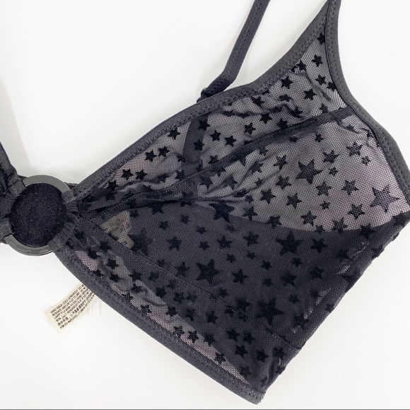 Free People Celeste Stars Sheer Mesh Lace O Ring Bralette BLACK Size Small NEW - Picture 9 of 14